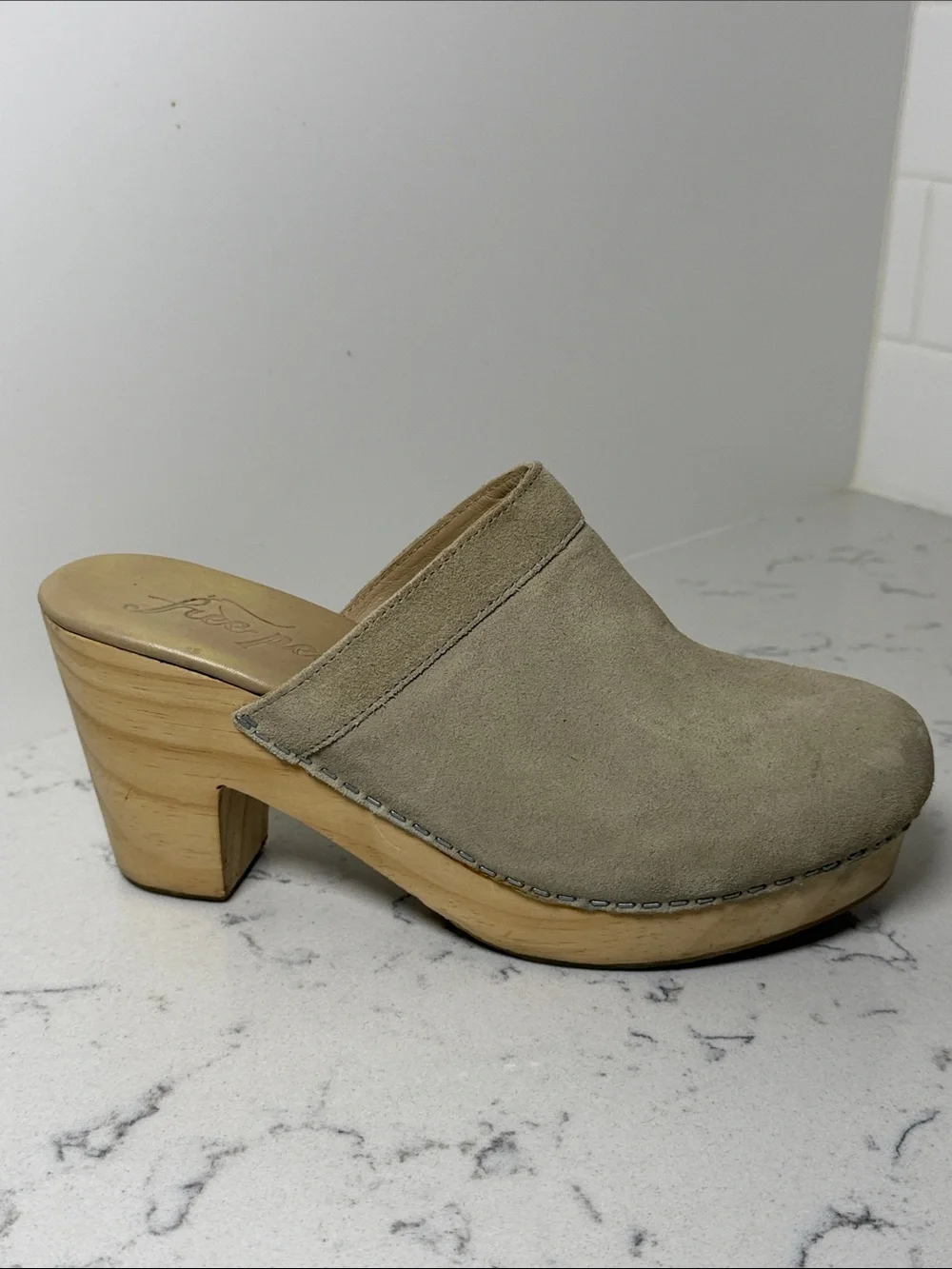Free People Taupe Suede Wedge Mule Clogs